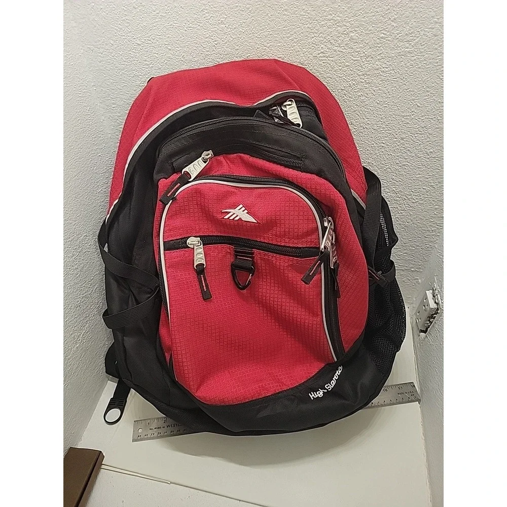 High Sierra Red Black Backpack Book School Travel Hiking Daypack‎ Multi Pocket